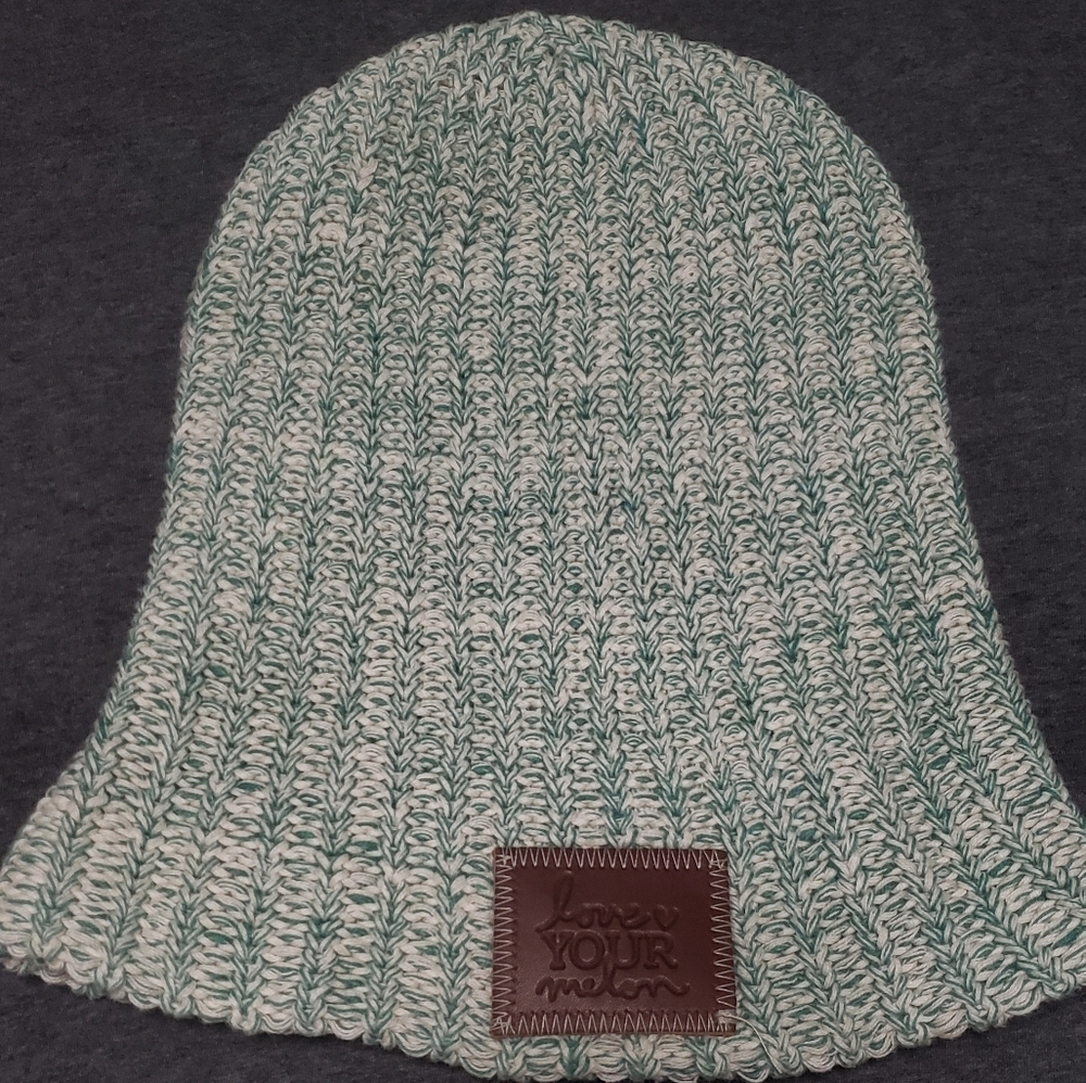 Love Your Melon Green and White Knit Beanie